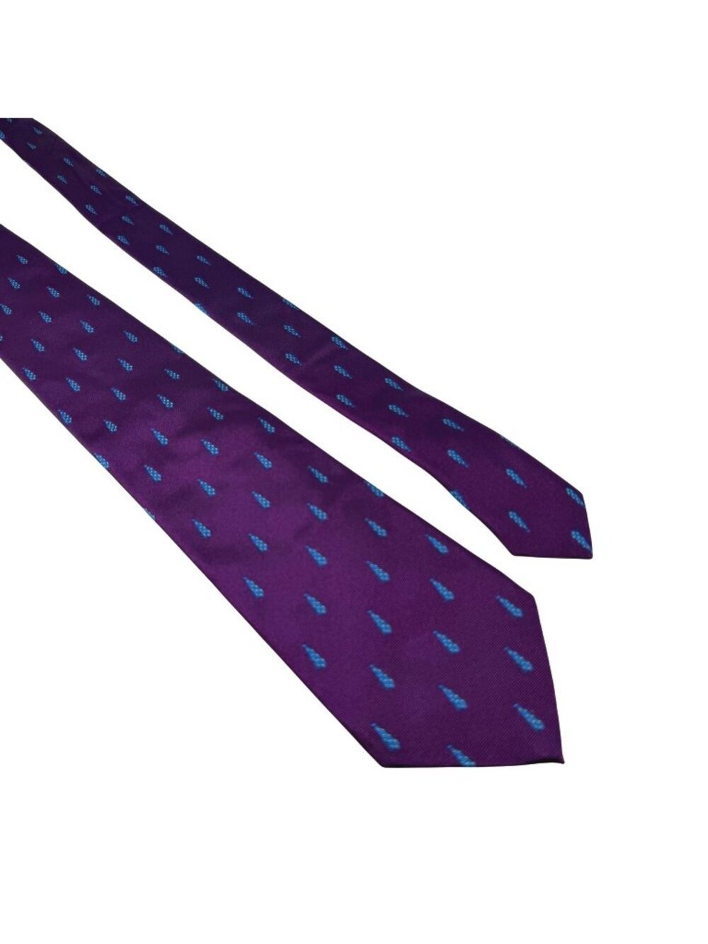 LINCS David Chu Mens Woven Silk Tie Purple Blue Paisley Geometric Necktie 60 in